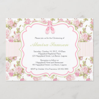 Invitation Chaussures de ballet roses à l'invitation florale