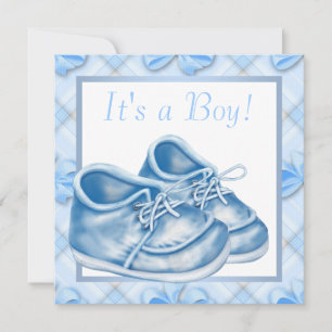Invitation Chaussures de bébé bleues et blanches pour garçon