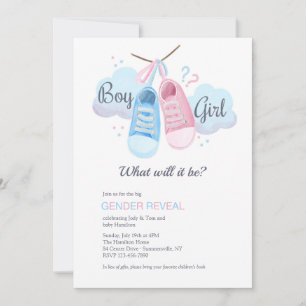 Invitation Chaussures de bébé bleues ou roses pour la révélat