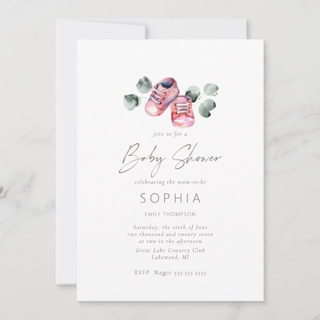 Invitation Chaussures de bébé rose Baby shower délicat (Devant)