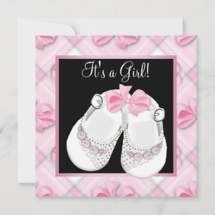 Invitation Chaussures de bébé rose noir rose bébé fille douch