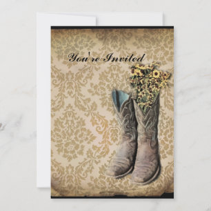 Invitation Chaussures de cow-boy Damask fleur sauvage Western