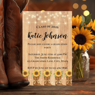Invitation Chaussures de cowboy au tournesol rustique pour la