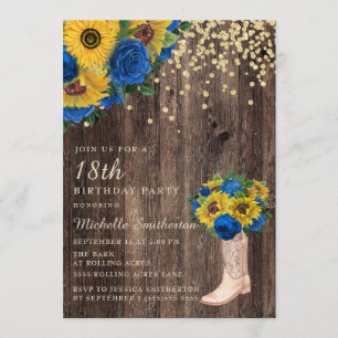 Invitation Chaussures de cowboy rustiques Roses bleues Tourne