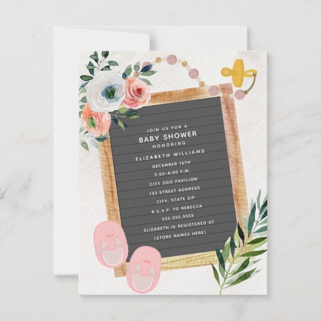 Invitation Chaussures en carton Pacifique Floral Girl Baby sh (Devant)