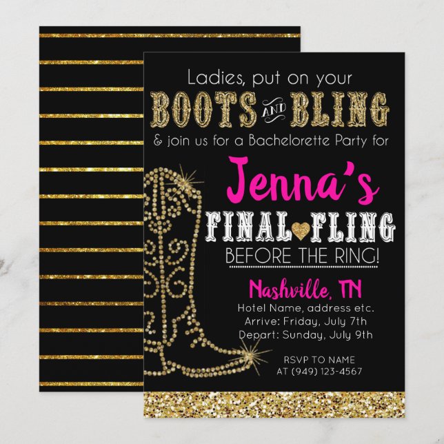 Invitation Chaussures et Country Western Nashville Party en B (Devant / Derrière)