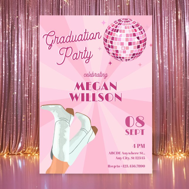 Invitation Chaussures groovy roses boule à facettes fête de f (Créateur téléchargé)