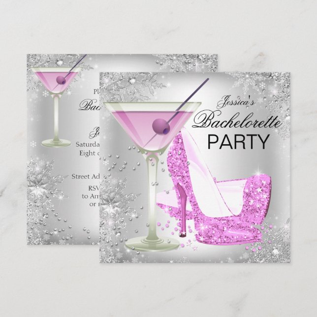 Invitation Chaussures haute talon rose argent Bachelorette Pa (Devant / Derrière)