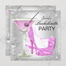 Invitation Chaussures haute talon rose argent Bachelorette Pa