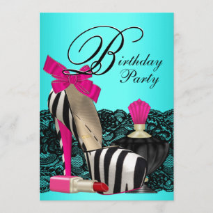 Invitation Chaussures haute talon Turquoise bleu et rose Zebr