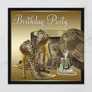 Invitation Chaussures Leopard High Heel Black Gold Womans Ann