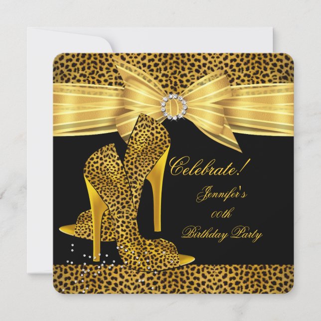 Invitation Chaussures Leopard High Heels Gold Black Anniversa (Devant)