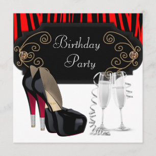 Invitation Chaussures Noir Rouge Haut talon Fête Anniversaire