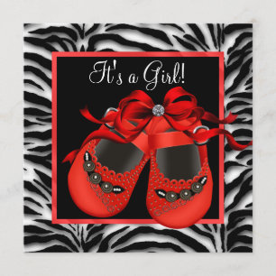 Invitation Chaussures Noir Rouge Zèbre Rouge Bébé Fille Douch