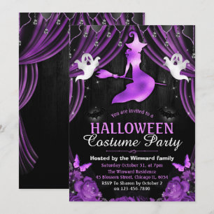 Invitation Chaussures noires et violettes et rideaux Shimmer 