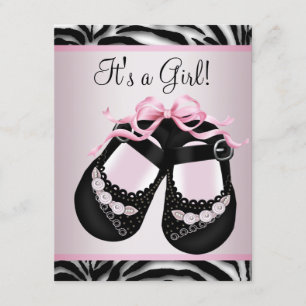 Invitation Chaussures noires roses Baby Shower Zèbre rose