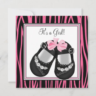 Invitation Chaussures noires roses Chaud rose Safari bébé