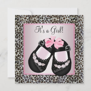 Invitation Chaussures noires roses Douche pour bébé léopard r