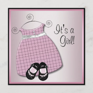Invitation Chaussures noires roses pour bébé fille Baby Showe