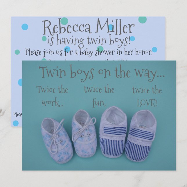Invitation Chaussures pastel garçon jumeaux baby shower invit (Devant / Derrière)