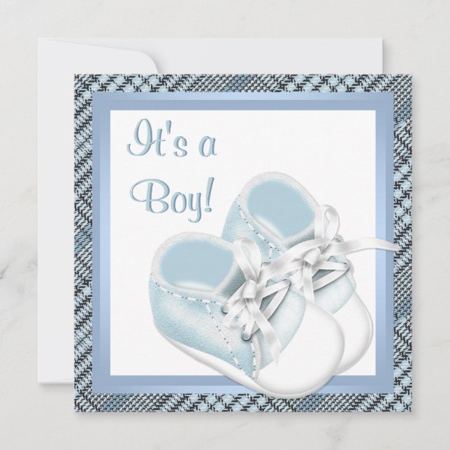 Invitation Chaussures Plaid Bleu Noir Plaid Bébé Garçon Douch (Devant)