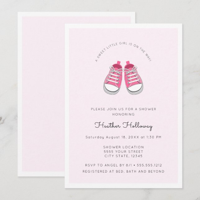 Invitation Chaussures pour bébé rose doux, Baby shower (Devant / Derrière)