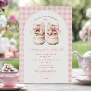 Invitation Chaussures pour bébé rose rousse En vichy Baby sho