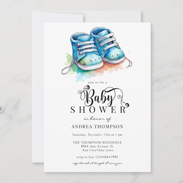 Invitation Chaussures pour bébés | Baby shower Blue Boy (Devant)