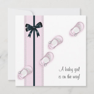 Invitation Chaussures pour bébés roses et noires Douche Invit