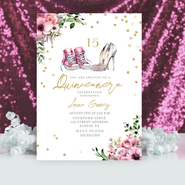 Invitation Chaussures Quinceañera Basket rose talons 15 Flora (Créateur téléchargé)