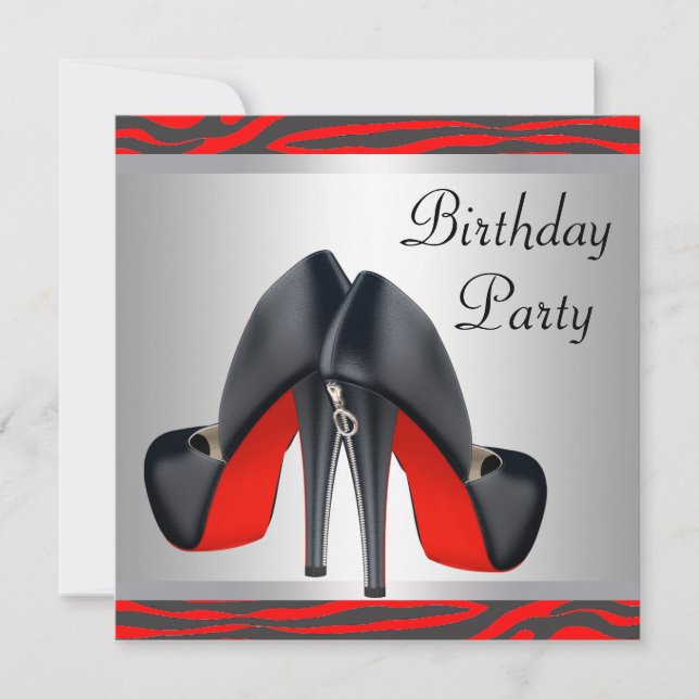 Invitation Chaussures Red High Heel Red Zebra Anniversaire (Devant)