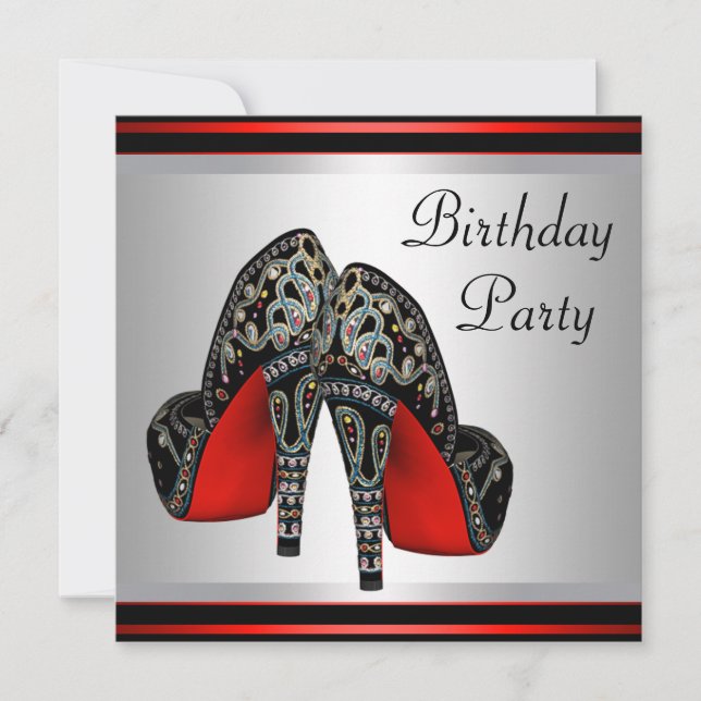 Invitation Chaussures Red High Talon Rouge Noir fête d'annive (Devant)