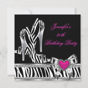 Invitation Chaussures Rose Fête d'anniversaire 30 ans Zèbre N