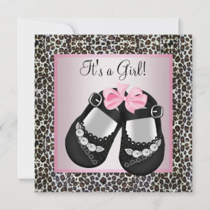 Invitation Chaussures rose Noir Pink Leopard Baby Girl Douche