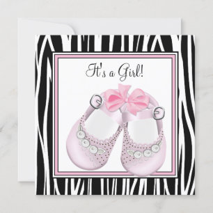 Invitation Chaussures rose Noir rose Zèbre rose Bébé Fille Do