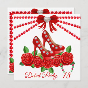 Invitation Chaussures Rouges, Bijoux Et Fleur Rose 18e Annive