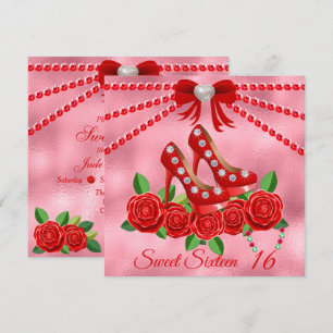 Invitation Chaussures Rouges, Bijoux Et Sweet sixteen Fleur R