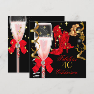 Invitation Chaussures rouges noires et or 40 ans et fabuleuse