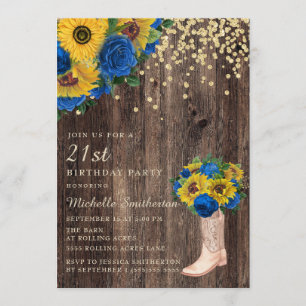 Invitation Chaussures Rustique Tournesol Roses Bleues 21e Ann