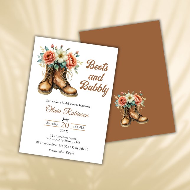 Invitation Chaussures Rustiques et Mariage Champêtre sous le  (Rustic Boots and Bubbly Western Bridal Shower Invitation )