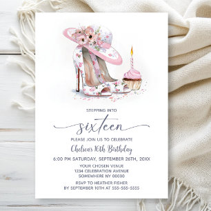 Invitation Chaussures Stiletto Fleur Rose 16ème Fête d'Annive