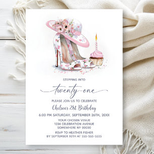 Invitation Chaussures Stiletto Fleur Rose 21e Fête d'Annivers