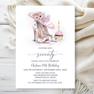 Invitation Chaussures Stiletto Fleur Rose 70e Anniversaire