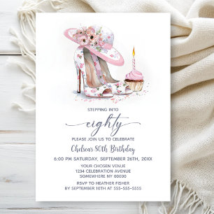 Invitation Chaussures Stiletto Fleur Rose 80e Anniversaire