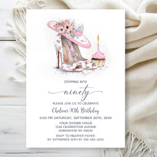 Invitation Chaussures Stiletto Fleur Rose 90e Anniversaire