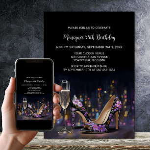 Invitation Chaussures Stiletto Fleuris Violettes Anniversaire