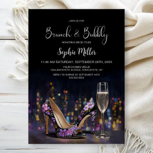 Invitation Chaussures Stiletto Fleuris Violettes Brunch et Bu