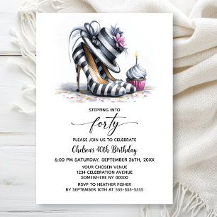 Invitation Chaussures Stiletto Rayées 40e Anniversaire