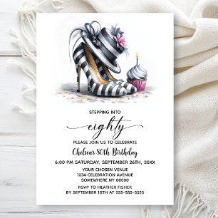 Invitation Chaussures Stiletto Rayées 80e Anniversaire