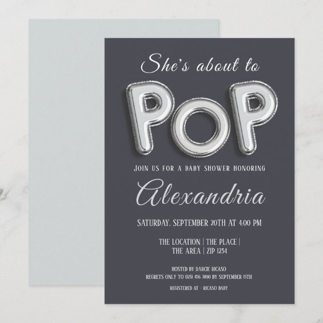 Invitation Chaussures sur la Pop (argent) Baby shower Unisex (Devant / Derrière)